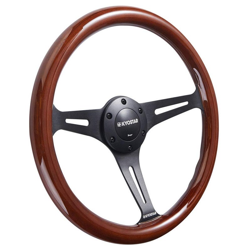 Kyostar Universal 350mm 14" Grant Classic Nostalgia Style Wood Grain Steering Wheel Black Spoek with Horn Button - Image 1